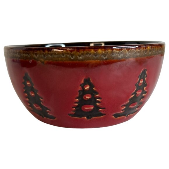 2 Woodland Home Studio Red Ceramic Cereal Bowls Bear & Pine Tree Design Soup - Picture 8 of 12